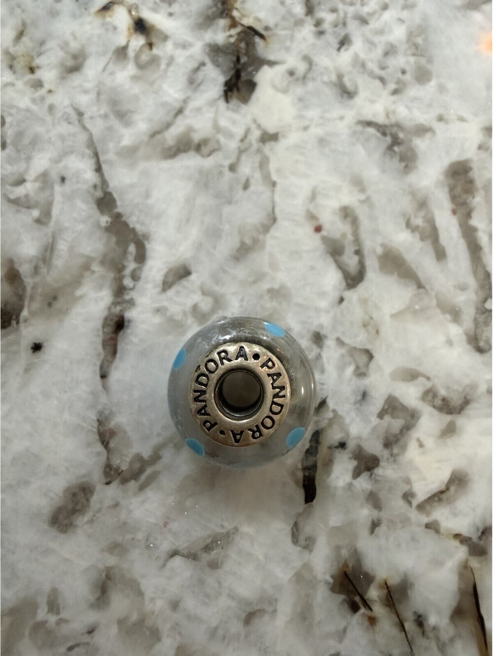 Pandora White And Teal Murano Glass Charm